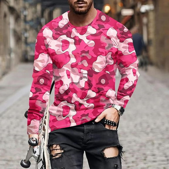 Royisotas Shirts for Men Graphic Big and Tall Pullover Long Sleeve Casual Crewneck Mens T Shirts Fashion