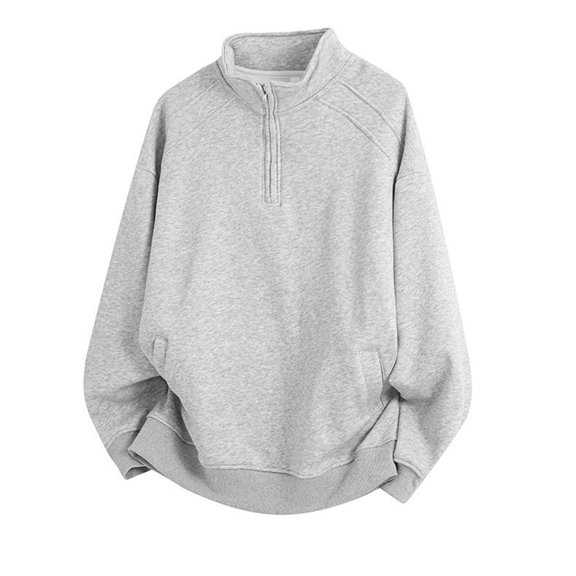 Royisotas Shirts for Men Long Sleeve Lightweight Pullover Tops Zipper Gray Crewneck Plain Winter Athletic Mens T Shirts Casual