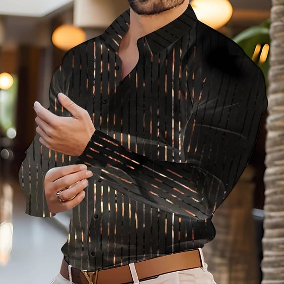 Royisotas Shirts for Men Long Sleeve Striped Shirt Big and Tall Casual Collared Button Down Mens Tops