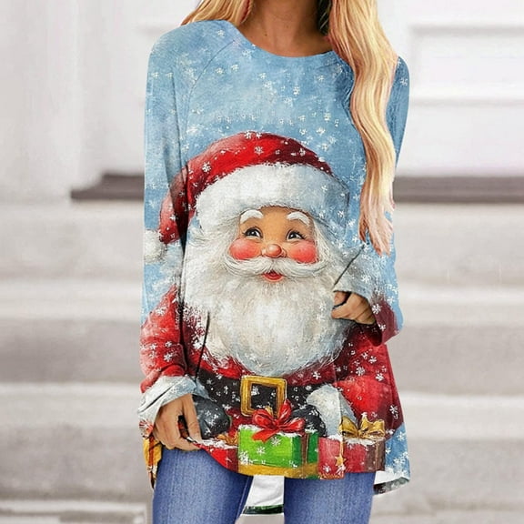 Royisotas Shirts for Women Funny Pullover Holiday Crewneck Long Sleeve Womens Shirts Plus Size