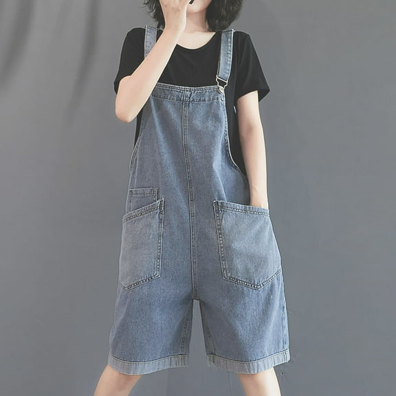 Royisotas Shorts for Women Loose Denim Casual Summer Jumpsuit Shorts Pocket Solid Color Plus Size Womens Shorts