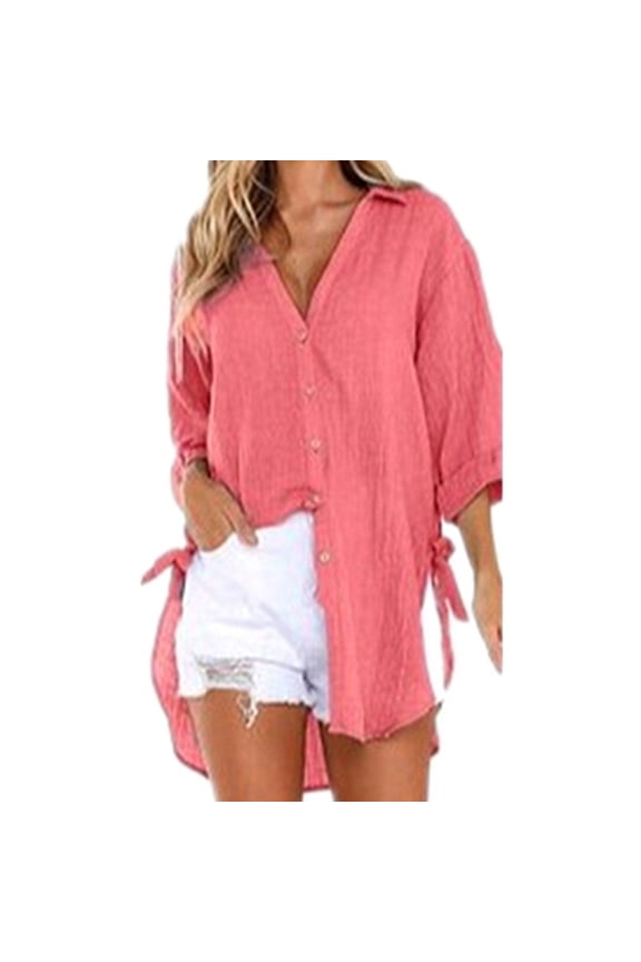 Side Slit Womens Plus Size Tops Casual Long Sleeve Oversized Winter Women's Button Down Shirts and Blouses Collared Red Button up Shirts