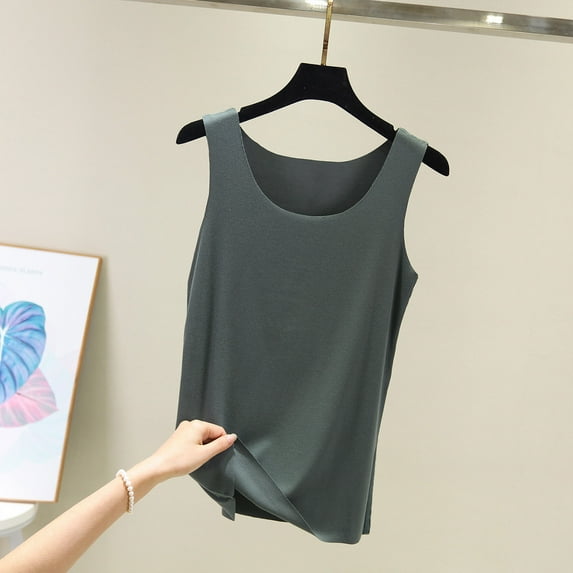 Royisotas Sleeveless Plus Size Tank Tops Casual Green Summer Womens Camisoles Solid Color Crew Neck Cami