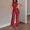 thumbnail image 1 of Royisotas Sleeveless Plus Size Cold Shoulder Casual Sequin Fall Jumpsuit for Women Tunic Dressy Crew Neck Slim Straight Pants Rompers, 1 of 5