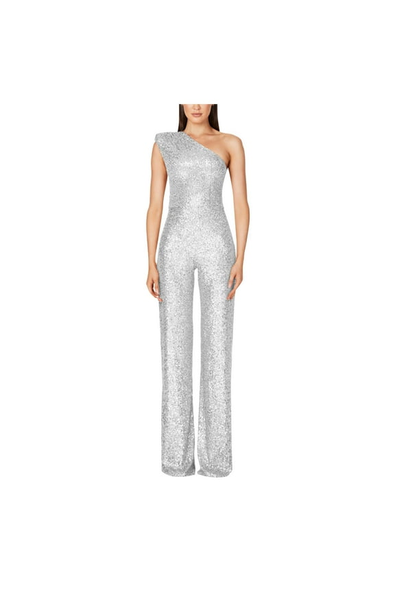 Sleeveless Plus Size Fall Sequin One Shoulder Women Jumpsuit Strapless Slim Straight Tunic Dressy Pants Rompers