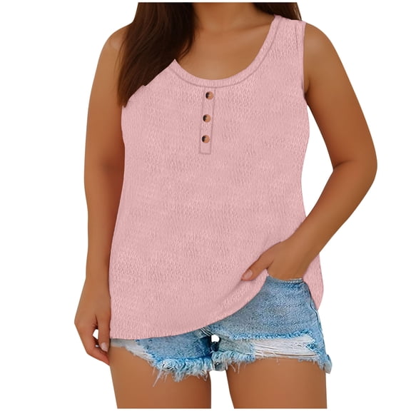 Royisotas Sleeveless Women Tank Tops Casual Pink Summer Womens Camisole Knitted Oversized Solid Color Crew Neck Cami Tank Tops for Women