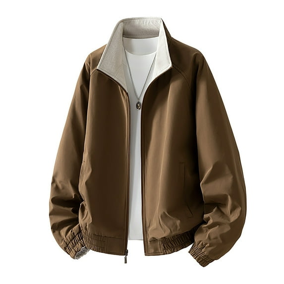 Royisotas Solid Color Jackets for Men Lightweight Outwear Fleece with Pockets Warm Hoodless Mens Coats Long Sleeve