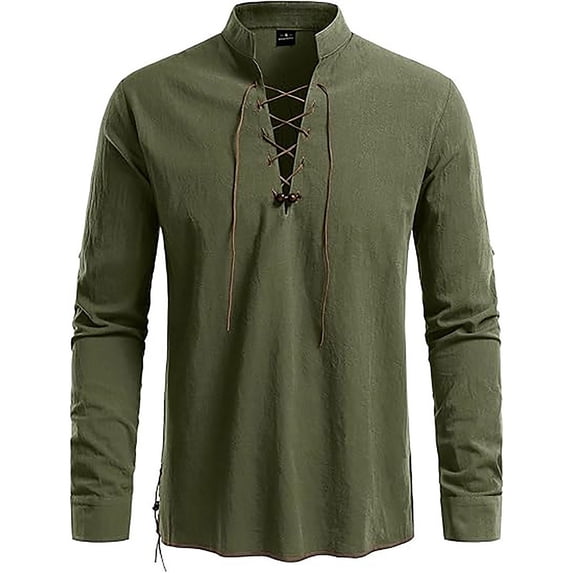 Royisotas Solid Color Shirts for Men Long Sleeve Shirt Beach Stand Up Collar Casual Mens Tops