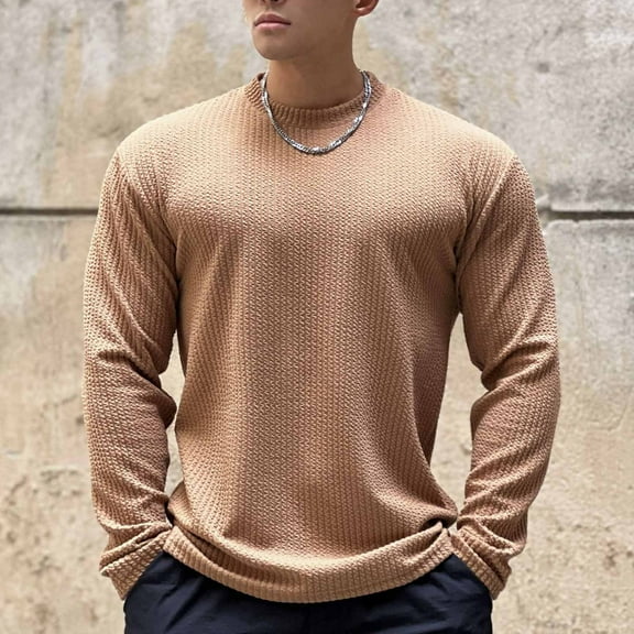 Royisotas Solid Color T Shirts for Men Long Sleeve Tops Loose Fit Big and Tall Pullover Fashion Mens Shirts Crewneck
