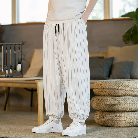 Royisotas Striped Pants for Men Jogger Big and Tall Elastic Waist Winter Dressy Mens Pants
