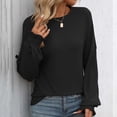 thumbnail image 1 of Royisotas Strips Women Tops Long Sleeve Black Casual Autumn Shirts for Women Crew Neck Smocked Cuffs Loose Tshirts, 1 of 7
