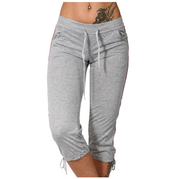Royisotas Summer Capris for Women Low Rise Drawstring Capri Pants Casual Lightweight Yoga Workout Pant Knee Length Lounge