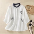 thumbnail image 1 of Royisotas Summer Cotton Linen Tops for Women Floral Embroidered Short Sleeve Button Down T Shirts Lightweight Loose Fit Blouses, 1 of 6
