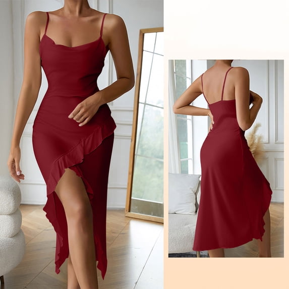 Royisotas Summer Dresses for Women Sleeveless Silk Satin Fashion Maxi Ladies Dress