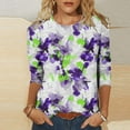 thumbnail image 1 of Royisotas Summer Plus Size Tops for Women Floral Graphic Casual Purple 3/4 Sleeve Womens T Shirts Crew Neck Loose Shirts Plus Size, 1 of 5