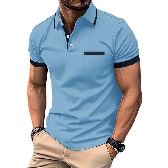 Royisotas Summer Shirts for Men Short Sleeve Big and Tall Polo Pullover with Pocket Mens T Shirts
