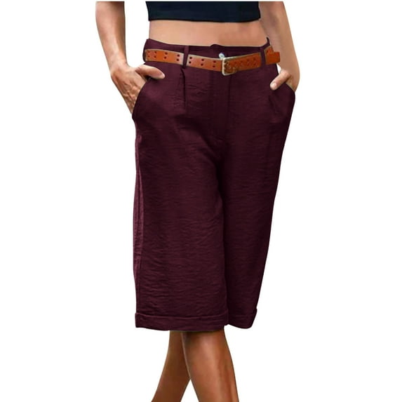 Royisotas Summer Shorts Women Loose Casual Bermuda Shorts Mid Waist Button Pocket Wide Leg Elastic Waist Solid Color Shorts