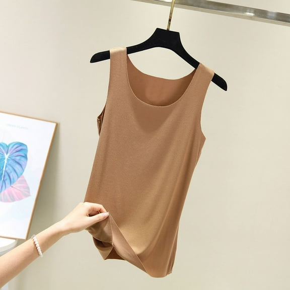 Royisotas Summer Tank Tops Women Sleeveless Casual Khaki Womens Camisoles and Tanks Solid Color Crew Neck Cami Tops