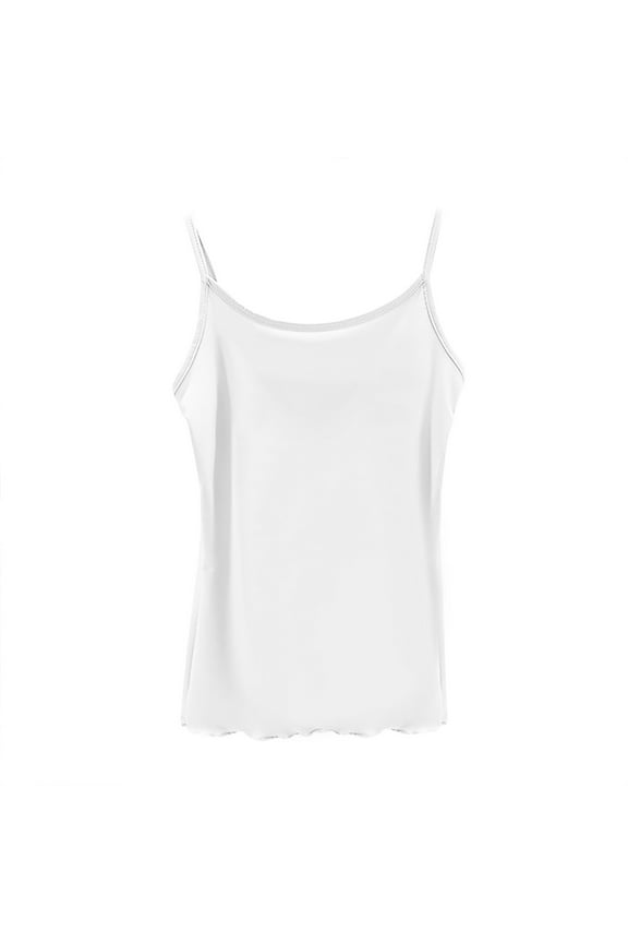 Summer Tank Tops Women Sleeveless Casual White Womens Camisoles and Tanks Solid Color Loose Thin Strap Crew Neck Flounce Cami Tops for Women