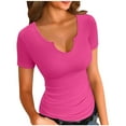 thumbnail image 1 of Goodtrade8 Summer Tops for Women 2025 Hot Pink Short Sleeve Casual Crew Neck Solid Color Womens Shirts, 1 of 5