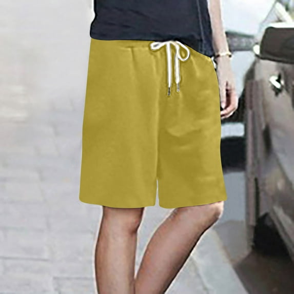 Royisotas Summer Women Shorts Cotton Casual High Waist Drawstring Straight Shorts Solid Color Loose Womens Shorts Plus Size