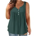 thumbnail image 1 of Royisotas Summer Women Tank Tops Army Green Sleeveless Casual Womens Camisole Button Solid Color Pleated V-Neck Cami, 1 of 5