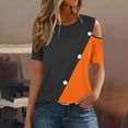 thumbnail image 1 of Royisotas Summer Women's Plus Size Tops Orange Short Sleeve Casual Shirts Color Block Cold Shoulder Crew Neck Button T-Shirts, 1 of 7