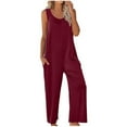 thumbnail image 1 of Royisotas Fall Plus Size Sleeveless Straight Leg Casual Crew Neck Jumpsuits for Women with Pockets Loose Romper Plus Size, 1 of 6