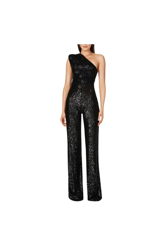 Fall Womens Plus Size Pants Sequin One Shoulder Sleeveless Womens Jumpsuits Slim Straight Strapless Tunic Plus Size Rompers