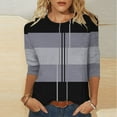 thumbnail image 1 of Royisotas Summer Womens Plus Tops 3/4 Sleeve Gray Casual Striped Women's T-Shirts Loose Crew Neck Shirts, 1 of 5