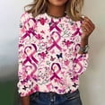 thumbnail image 1 of Royisotas Summer Womens Plus Tops Long Sleeve Casual Breast Cancer Awareness Day Hot Pink Shirts for Women Loose Crew Neck Tshirts, 1 of 4