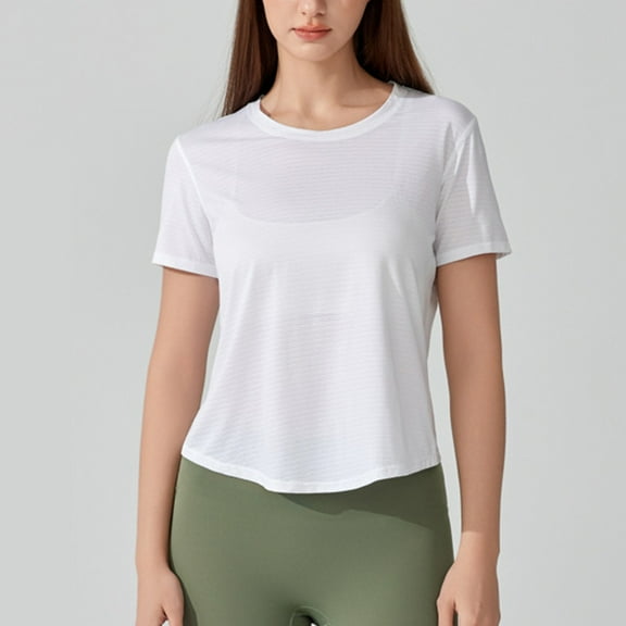 Royisotas Summer Tops for Women White Short Sleeve Casual Shirts for Women Solid Color Crew Neck Tshirts Shirts for Women