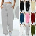 thumbnail image 1 of Royisotas Sweatpants for Women Joggers Elastic Waist Trousers Plus Size Solid Color with Pockets Wine Womens Pants Fleece, 1 of 6