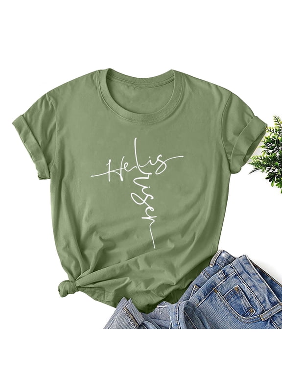 T-Shirts for Women Plus Size Easter Print Short Sleeve Womans Tops Graphic Casual Trendy Tops
