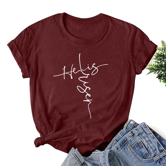 Royisotas T-Shirts for Women Plus Size Easter Print Short Sleeve Womans Tops Graphic Casual Trendy Tops