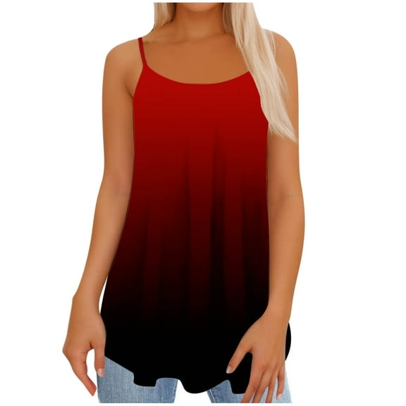 Royisotas Tank Tops for Women Casual Summer Sleeveless Womens Camisole Tank Tops Gradient Color Pleated Crew Neck Thin Strap Women's Tanks & Camis