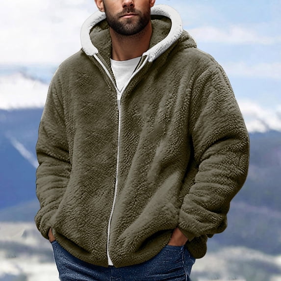 Royisotas Thickened Jackets for Men Winter Outwear Hooded Warm Long Sleeve Zipper Big and Tall Mens Coats Fleece