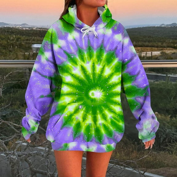 Royisotas Tie Dye Women's Hoodies Oversized Winter Hooded Sweatshirts Casual Drawstring Long Sleeve Pullover with Pockets