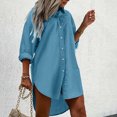 thumbnail image 1 of Royisotas Tops for Women Casual Tunic Long Sleeve Fall Women's Button Down Shirts Collared Pocket Blue Solid Color Button up Shirts, 1 of 6