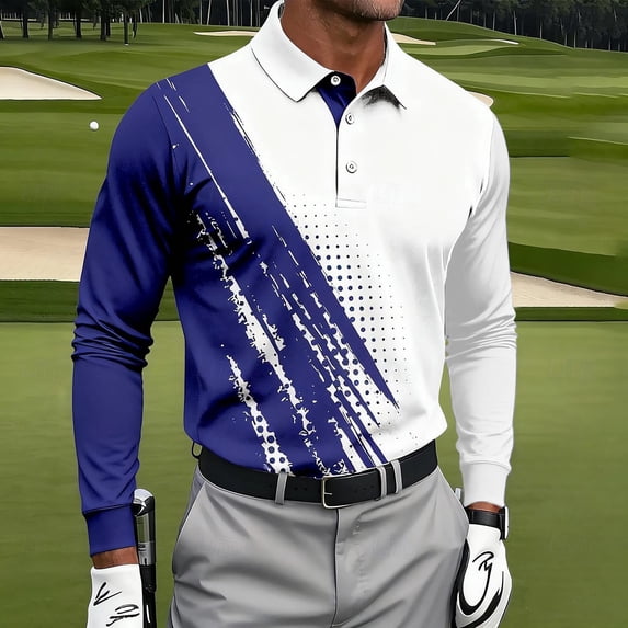 Royisotas Trendy Shirts for Men Polo Shirt Long Sleeve Big and Tall Button Mens Tops Golf