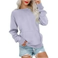 thumbnail image 1 of Royisotas Tunic Sweatshirts for Women Solid Long Sleeve Fall and Winter Pullover Casual with Kangaroo Pocket Crew Neck Purple No Hood Tops, 1 of 4