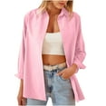 thumbnail image 1 of Royisotas Tunic Women Plus Size Tops Casual Long Sleeve Cotton Winter Womens Button Down Blouses and Tops Pink Solid Collared Office Button up Shirts, 1 of 5