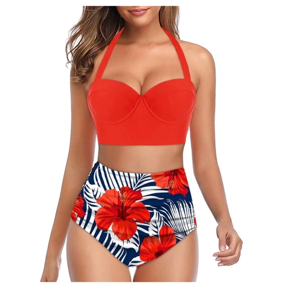 Royisotas Two Piece Swimsuits for Women Plus Size Swimwear Summer Push Up Tummy Control Womens Bathing Suits Floral Print