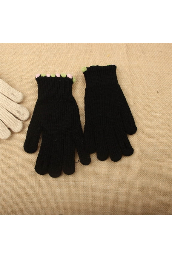 Warm Gloves for Women Touch Screen Mittens Cold Weather Black Knit Ladies Gloves