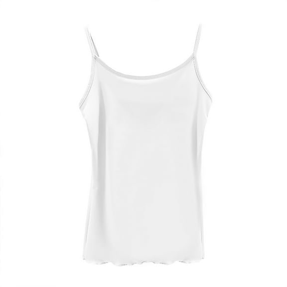 Royisotas White Ladies Tank Tops Summer Casual Sleeveless Womens Camisole Crew Neck Thin Strap Loose Flounce Solid Color Women's Tanks & Camis