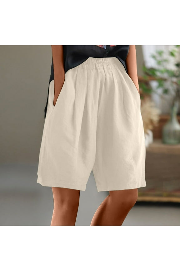 Wide Leg Shorts for Women 2025 Summer Casual Cotton Linen High Waist Bermuda Shorts Loose Solid Color Plus Size Shorts for Women