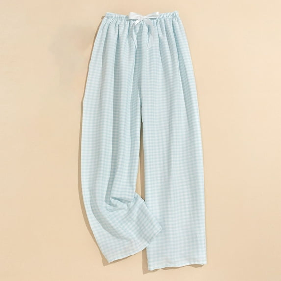 Royisotas Wide Leg Women Pants Plaid Casual Summer Home Pants Elastic Waist
