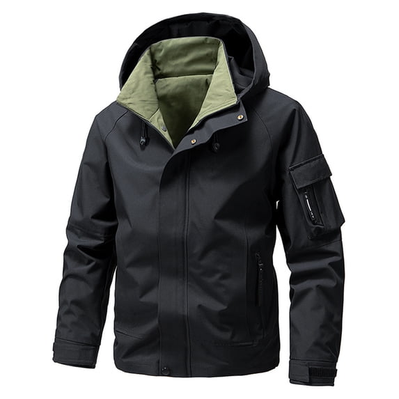 Royisotas Windproof Jackets for Men Waterproof Winter Coats Big and Tall Cargo Long Sleeve Hooded Mens Rain Jackets Outdoor