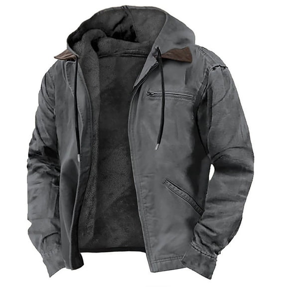 Royisotas Winter Jackets for Men Outwear Thick Zipper Long Sleeve Pockets Warm Mens Coats with Hood