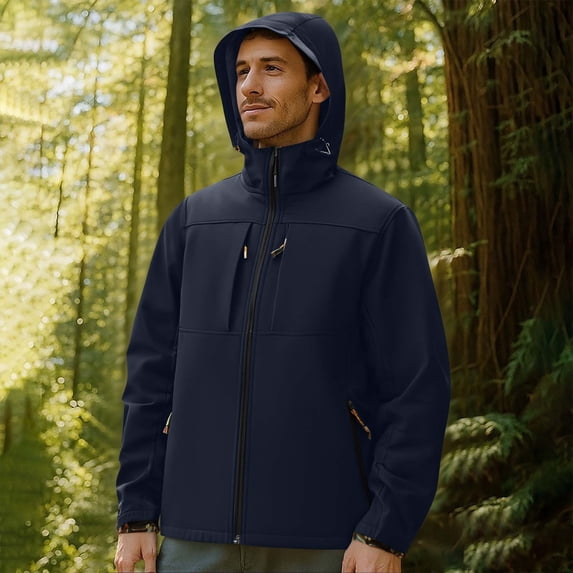 Royisotas Winter Jackets for Men Windproof Running Coats Waterproof Warm Pockets Long Sleeve with Hood Mens Rain Jackets